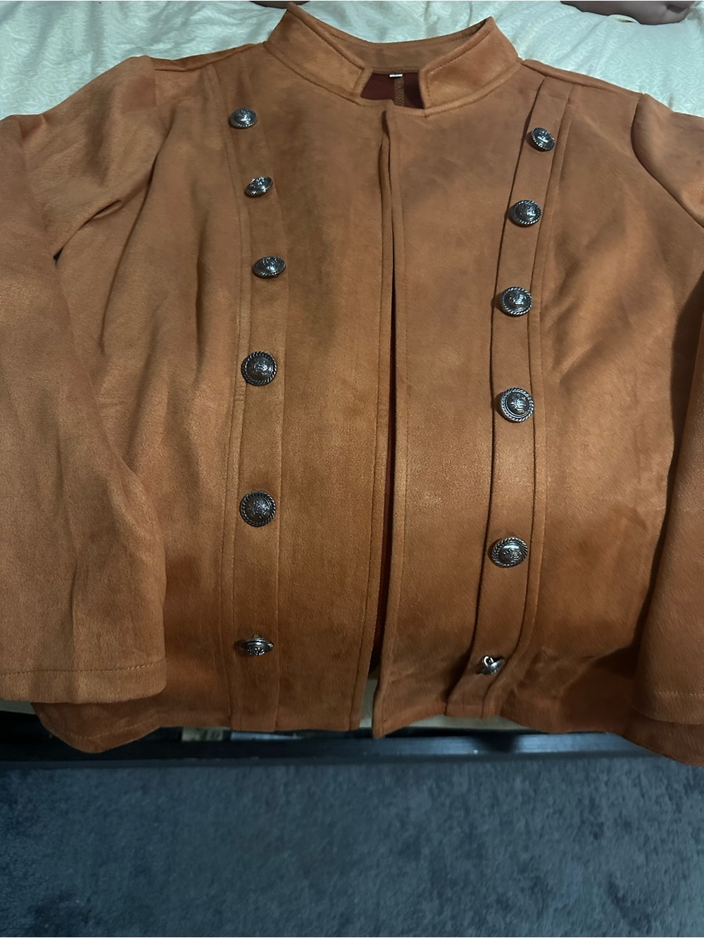 SHEIN Brown Suede Button-Front Jacket